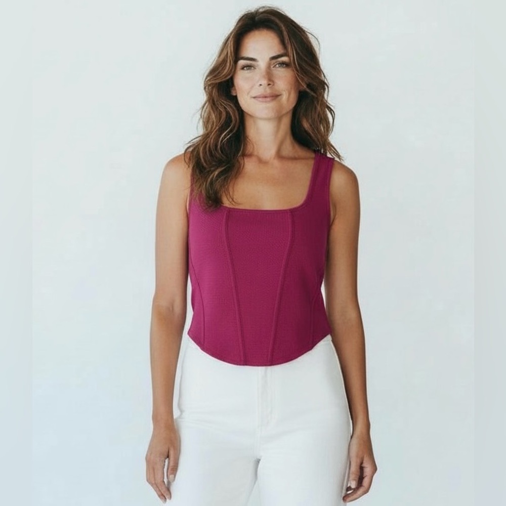 SHEIN CURVE 2XL Corset Tank Top Sleeveless Pink Textured Party Club Top
